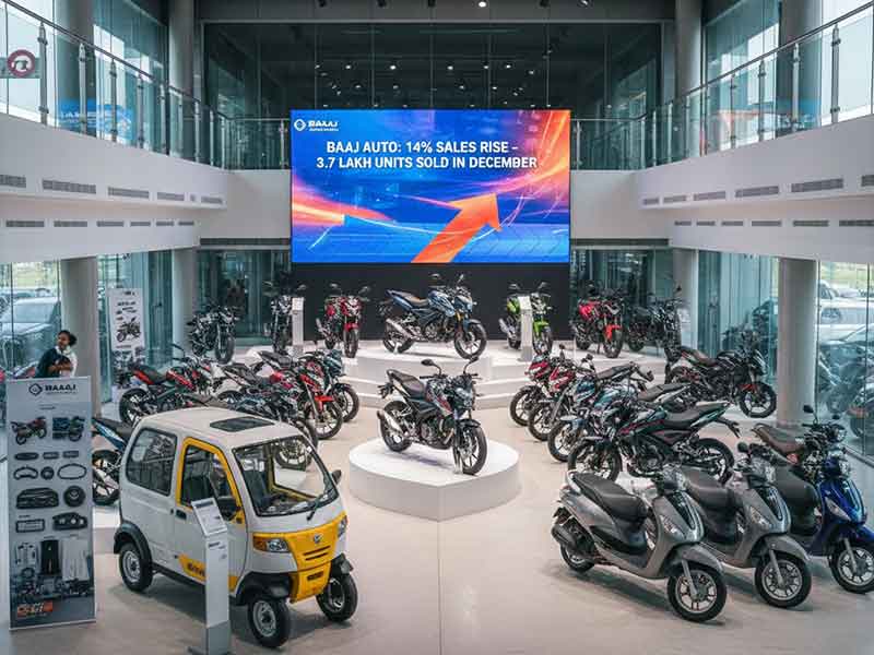 ਬਜਾਜ ਆਟੋ ਨੇ ਦਸੰਬਰ ਮਹੀਨੇ ਦੌਰਾਨ ਲਗਭਗ 3.7 ਲੱਖ ਯੂਨਿਟ ਵੇਚ ਕੇ ਕੁੱਲ ਵਿਕਰੀ ਵਿੱਚ 14 ਫੀਸਦੀ ਵਾਧਾ ਦਰਜ ਕੀਤਾ