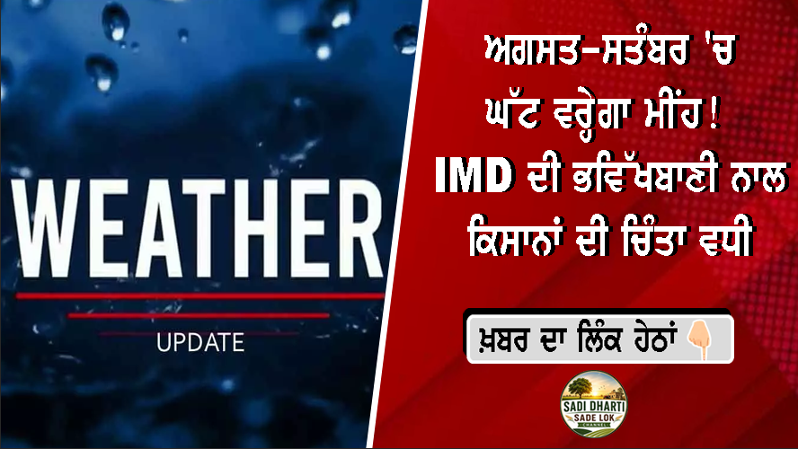 ਅਗਸਤ-ਸਤੰਬਰ 'ਚ ਘੱਟ ਵਰ੍ਹੇਗਾ ਮੀਂਹ! IMD ਦੀ ਭਵਿੱਖਬਾਣੀ ਨਾਲ ਕਿਸਾਨਾਂ ਦੀ ਚਿੰਤਾ ਵਧੀ
