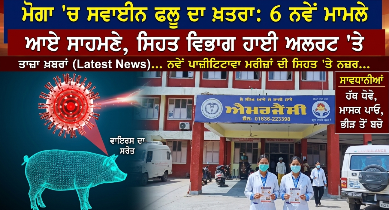 ਮੋਗਾ 'ਚ ਸਵਾਈਨ ਫਲੂ ਦਾ ਖ਼ਤਰਾ: 6 ਨਵੇਂ ਮਾਮਲੇ ਆਏ ਸਾਹਮਣੇ, 1 ਮਰੀਜ਼ ਦੀ ਮੌਤ ਤੋਂ ਬਾਅਦ ਸਿਹਤ ਵਿਭਾਗ ਹਾਈ ਅਲਰਟ 'ਤੇ