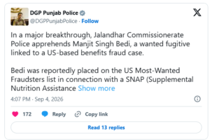 FBI ਦੇ ਮੋਸਟ ਵਾਂਟੇਡ ਠੱਗ ਨੂੰ ਜਲੰਧਰ ਪੁਲਿਸ ਨੇ ਕੀਤਾ ਗ੍ਰਿਫ਼ਤਾਰ , ਅਮਰੀਕਾ ’ਚ 5 ਕਰੋੜ ਦੀ ਧੋਖਾਧੜੀ ਦਾ ਦੋਸ਼, FBI ਦੇ ਮੋਸਟ ਵਾਂਟੇਡ ਠੱਗ ਨੂੰ ਜਲੰਧਰ ਪੁਲਿਸ ਨੇ ਕੀਤਾ ਗ੍ਰਿਫ਼ਤਾਰ , ਅਮਰੀਕਾ ’ਚ 5 ਕਰੋੜ ਦੀ ਧੋਖਾਧੜੀ ਦਾ ਦੋਸ਼,